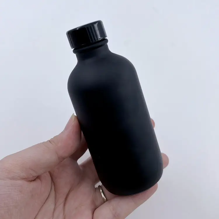 Высококачественная черная матовая бутылка Бостона 1 унция 2 унции 4 унции 8 унций 16 унций круглая стеклянная бутылка с эфирным маслом с бакелитовой крышкой