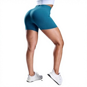 Shorts Deportivos de Punto para Mujer, Cintura Alta, Color Sólido, Transpirables, Cintura Elástica, Corte Ajustado - Product Image 4