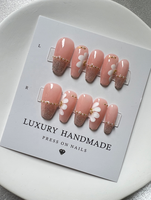 Lot de 10 faux ongles longs en PMMA, motif fleur 3D, peints à la main, design personnalisé de luxe, pour salon de manucure