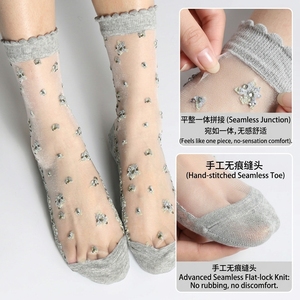 Medias de Verano Finas para Mujer, con Diseño Jacquard de <span class=keywords><strong>Flores</strong></span>, Fibra de Vidrio, Base de Algodón Transpirable, Malla Transparente, Marca Privada - Product Image 2