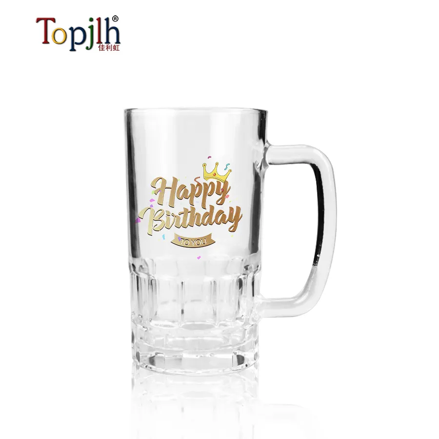 Caneca de cerveja Topjlh em branco para sublimação, caneca grande de vidro transparente com logotipo personalizado, caneca de cerveja de 16 onças e 20 onças com alças