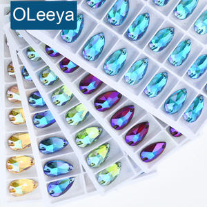Oleeya fábrica 5A calidad alta brillante cristal AB lágrima vidrio coser en diamantes de imitación venta al por mayor cuentas de cristal sueltas zapatos de ropa - Product Image 1