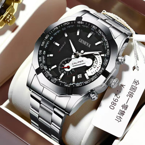 Reloj de cuarzo de acero inoxidable para hombre, esfera redonda, correa de acero inoxidable, reloj multifuncional, indicador de fecha - Product Image 5