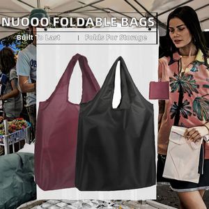 Foldable Reusable Eco-Friendly Durable Waterproof Nylon <b>Medium</b> <b>Size</b> Shopping <b>Bags</b> Two Handles Button Closure Storage Use - Product Image 2