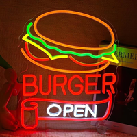 Enseigne néon personnalisée « Open Burgers » en acrylique, lampe néon pour devanture de restaurant de burgers, décoration murale pour entreprise