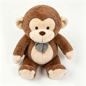 Peluche de Mono Marrón Personalizado - Animal de Peluche Suave y Esponjoso con Lazo a Cuadros, Juguete Neutral Adorable para Niños y Guardería - Product Image 1