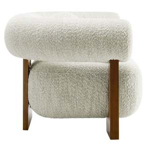 Boucle Modern kursi aksen kain, kursi barel berlapis kain kursi santai dengan kaki kayu - Product Image 4