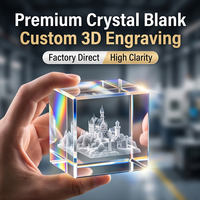 Vente en gros K9 cube en verre de cristal vierge gravure laser 3D pour les styles religieux de dessins animés vintage-cube photo en cristal