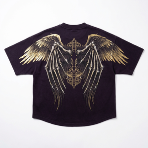 T-shirt graphique en strass, teinture pigmentaire, coupe oversize, coton épais 300 GSM, style gothique avec impression dorée pour marque privée et vente en gros - Product Image 2