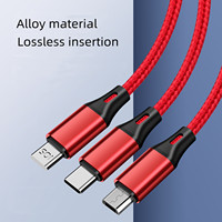 Câble de charge rapide 3 en 1 Type-C/Micro USB avec conducteur en cuivre pur, 1,2 m, tressé en nylon, 3 ports pour téléphones mobiles et appareils électroniques