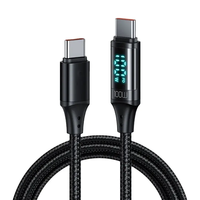 Kabel Data pengisi daya 100w kabel Tipe c ke Tipe c, kabel pengisian daya Cepat Pd panjang OEM dengan kabel tampilan Digital Led