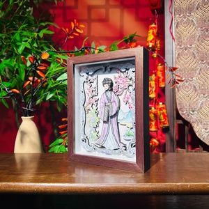 Cadre en bois massif, sculpture en papier 3D, boîte à ombre, couverture en verre trempé, boîte à lumière décorative en papier sculpté 3D - Product Image 4