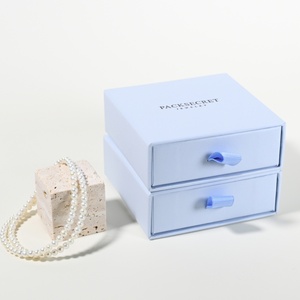 Custom Logo Blue Sliding Drawer Jewelry Packaging <b>Box</b> Ring <b>Gift</b> <b>Box</b> Cardboard Premium Slide Out Jewelry <b>Box</b> - Product Image 1