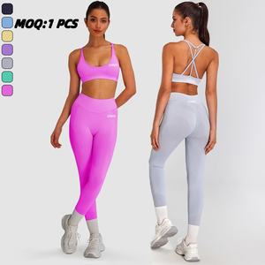 Aoyema เสื้อครอปแบบไขว้ด้านหลังชุดออกกำลังกายกางเกงวิ่งไร้รอยต่อเสื้อผ้าโยคะบราเลกกิ้งสตรีชุดกีฬา - Product Image 1