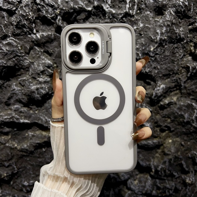 Luxury Magnetic Clear TPU Shockproof Phone Case for iPhone 16 Pro Max 15 14 Plus 13 12 11 Lens Holder Protection Back Cover