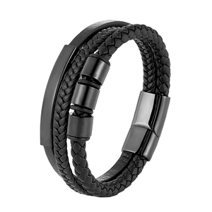 Pulsera <span class=keywords><strong>de</strong></span> Cuero para <span class=keywords><strong>Hombre</strong></span>, Minimalista, Trenzada <span class=keywords><strong>de</strong></span> Triple Hilo, Placa Redonda Dorada, Cierre Magnético, Acero Inoxidable 304, Uso Diario Informal - Product Image 5
