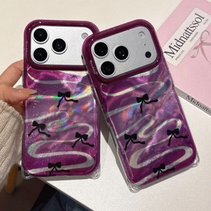 Fashion laser glassy glitter IMD purple bowknot girls mobile <b>phone</b> case for iPhone 15 16 17 pro max shockproof protect cover - Product Image 6