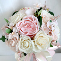 Bouquet de fleurs artificielles en soie, roses et pivoines, pour mariage, bouquet de roses artificielles pour la mariée et les demoiselles d'honneur