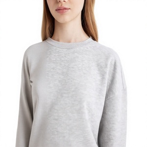 Sweat-shirt oversize à col rond pour femme, gris uni, en coton et fibre de bambou, tricoté, manches longues, épaules tombantes, respirant, pour l'automne - Product Image 5