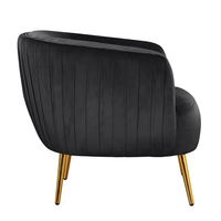 Fauteuil moderne en tissu velours noir rembourré pour salon, appartement, utilisation en appartement, forme ovale, pieds en métal écologiques