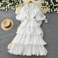 Robe de mode pour femme, décontractée, élégance française, à volants superposés en cristal, à ourlet à volants, plissée, coupe trapèze, fabricants de vêtements plissés