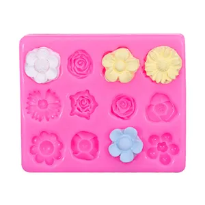 Rectangle 12pcs 3D vivid orchid plum peach blossom sun flowers DIY silicone mold