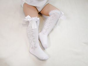 Top vente 0-5 Ans 100% coton petites filles bébé genou haute chaussettes doux coton bio <span class=keywords><strong>bas</strong></span> arc volants chaussettes - Product Image 5