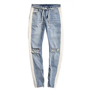 Hot Sales Ripped Verontruste Mannen Track Jeans Groothandel