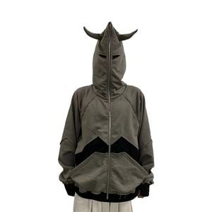 Wholesale Custom New Design <b>Full</b> <b>Zip</b> <b>up</b> <b>Hoodie</b> With Horns Devil Horn <b>Hoodie</b> Men Blank Fleece Fitness Horn <b>Hoodie</b> - Product Image 5