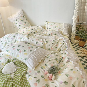Set trapunte morbide Full/Queen Size fiori tulipani Set di letti in puro colore fresco 4 pezzi biancheria da letto in microfibra per camera da letto di coppia - Product Image 2