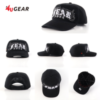 Topi Baseball 5 Panel Kapas 4ugear Gorras Custom Gothic dengan Bordir 3D Puff, Brim Lengkung Terstruktur, Snapback Custom untuk Pria