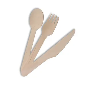Kualitas Terbaik garpu makan kayu alat makan garpu kayu sendok pisau Set sendok garpu dengan kantong