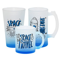 Verres à bière personnalisés avec logo DIY, 11 oz, transparents, givrés, blancs, dégradés, sublimation, verre à bière avec poignée