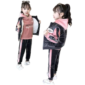 Conjuntos de Ropa Casual Abrigada de 3 Piezas para Niñas al por Mayor, Sudaderas, Pantalones y Chaleco de Forro Polar de Algodón Estilo Urbano para Temporadas de Primavera e Invierno - Product Image 6