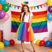 Rok Tutu Pelangi Vintage Wanita, Gaun Organza Berlapis Warna-Warni, Pinggang Tinggi, Panjang Sedang, Desain Lipit, Cepat Kering, Anti Kusut