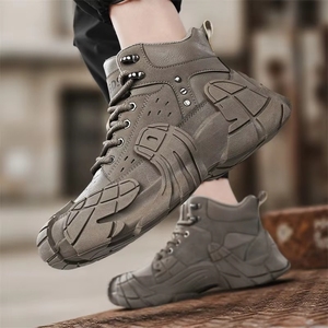 Chaussures de sport montantes pour hommes, en cuir uni, nouvelle collection automne-hiver, décontractées, tendance, pour adolescents, course à pied, extérieur, semelle épaisse, maille respirante - Product Image 1