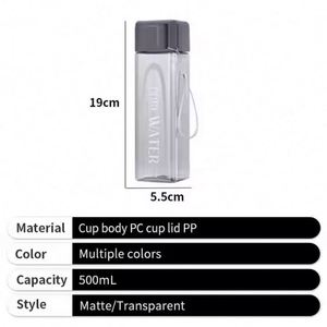 Portable <b>Large</b> 500ml Square Water Bottle Custom Logo, Plastic, Ideal for School & Sports - Product Image 2
