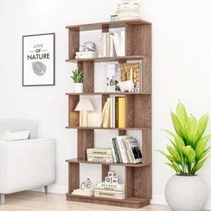 Étagère à livres moderne en MDF brun foncé à 5 niveaux, étagère de rangement ouverte à combinaison libre pour une utilisation intérieure - Product Image 4
