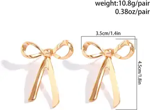 18K Gold Bow Ribbon Fashionable High-end Earrings For Women's Allergy Free Earrings Gold Jewelry