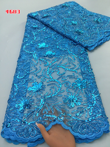 Tissu africain personnalisé Kalume Factory 4683, tissu en dentelle africaine brodée à la main avec des perles et des paillettes, tissu en dentelle à paillettes pour robes de mariée - Product Image 5