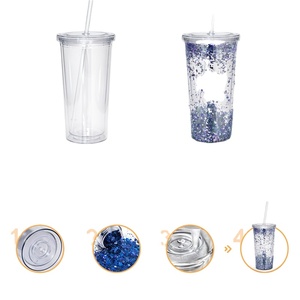 Gobelets en plastique transparent à double paroi, réutilisables, anti-fuite, sans BPA, avec couvercle et paille, personnalisables avec logo, 12oz 16oz 22oz, pour cadeau - Product Image 6