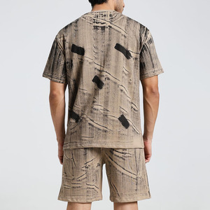 Ensemble T-shirt et short décontracté pour homme, col rond, 100 % coton, séchage rapide, confortable, personnalisable avec logo moderne - Product Image 6