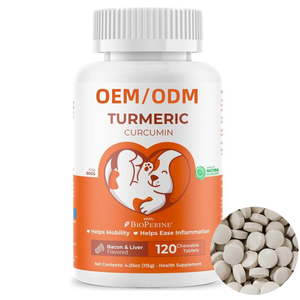 Oem/odm כורכום לכלבים 120 טבליות לעיסה-ירך ומפרק תמיכה אנטי דלקתי לכלבים עם כורכום וביופריין - Product Image 1