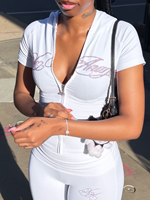 Ensemble de survêtement pour femme avec logo en strass, veste à capuche à manches courtes et pantalon capri, tenue de sport pour fille, ensemble de vêtements de sport