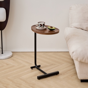 C-Shaped Console <b>Table</b> Wheels Oval Wooden Top Metal Frame Mobile End <b>Table</b> Sofa <b>Bedside</b> Cozy Narrow Snack Living Room Furniture - Product Image 1