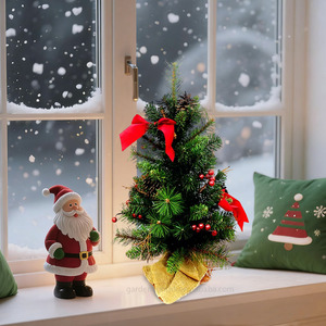 Mini Árbol de Navidad Artificial de Escritorio de 24 Pulgadas con Lazo y Bayas Rojas, Piñas, Alta Calidad, Ecológico, para el Hogar, Dormitorio, Fiesta - Product Image 4