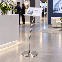 Présentoir autoportant en métal avec plateau en acrylique pour affichage de menus, affiches et brochures