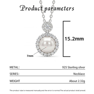 Natural Freshwater Pearl Necklace Double Circle CZ Halo Silver Plated <b>Copper</b> Jewelry Elegant Gourd Pendant Choker Bridal - Product Image 6