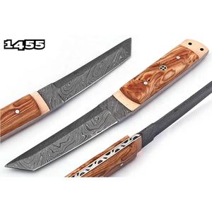 Beautiful Custom Handmade Damascus Steel Fixed Blade Hunting Camping Skinner Knife Handle Olive <b>Wood</b> with Copper - Product Image 1