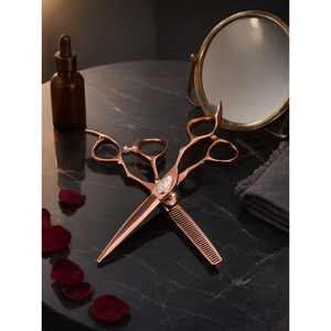 Ciseaux à cheveux en acier inoxydable 9Cr13 de 6 pouces, ciseaux à effiler couleur or rose, outil de coupe de coiffure en cristal - Product Image 3